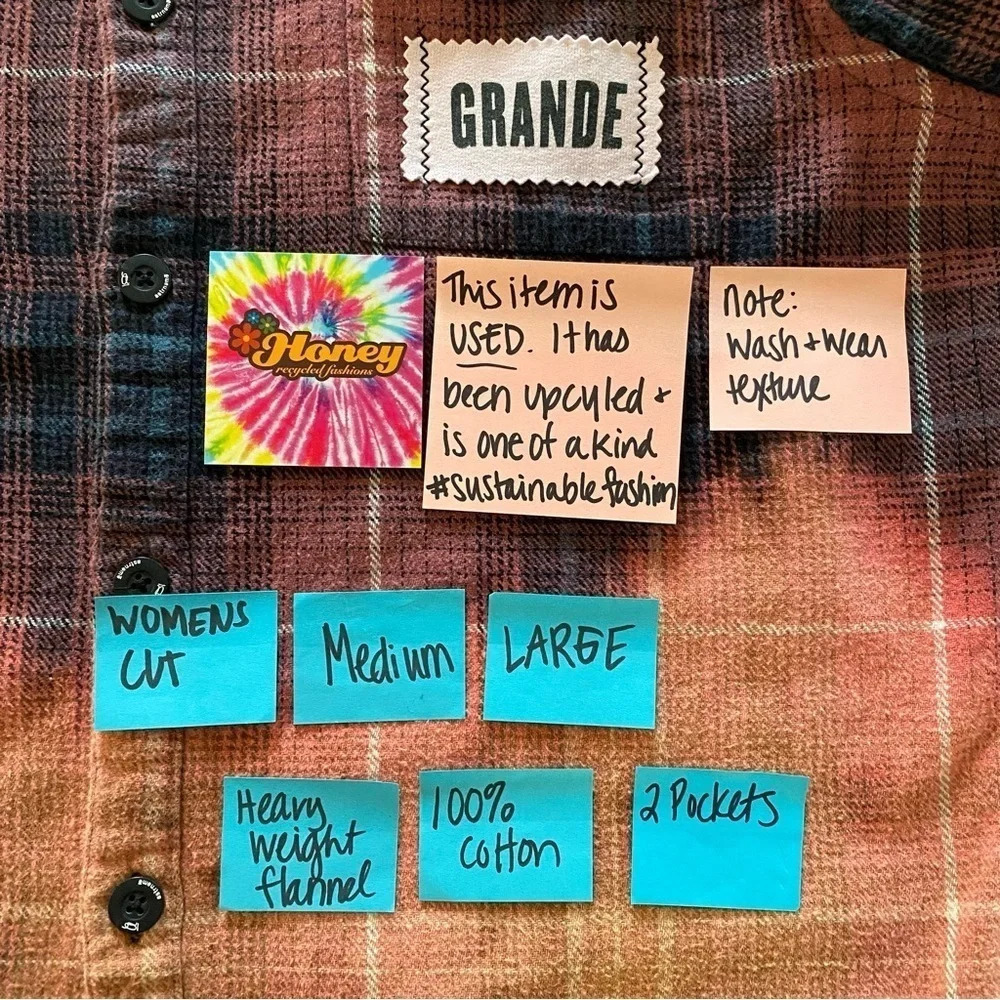 Ariana Grande Plaid Flannel Shirt Womens Size Medium Large Pink Ombre Bleached - Picture 10 of 15